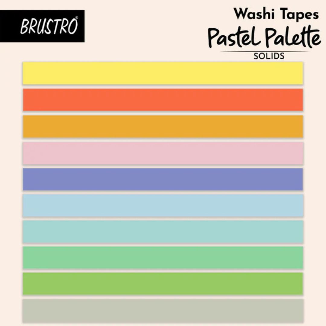 Brustro Washi Masking Tapes Pastel Palette Solids Shade -15mm X 5mtrs (Set of 10)