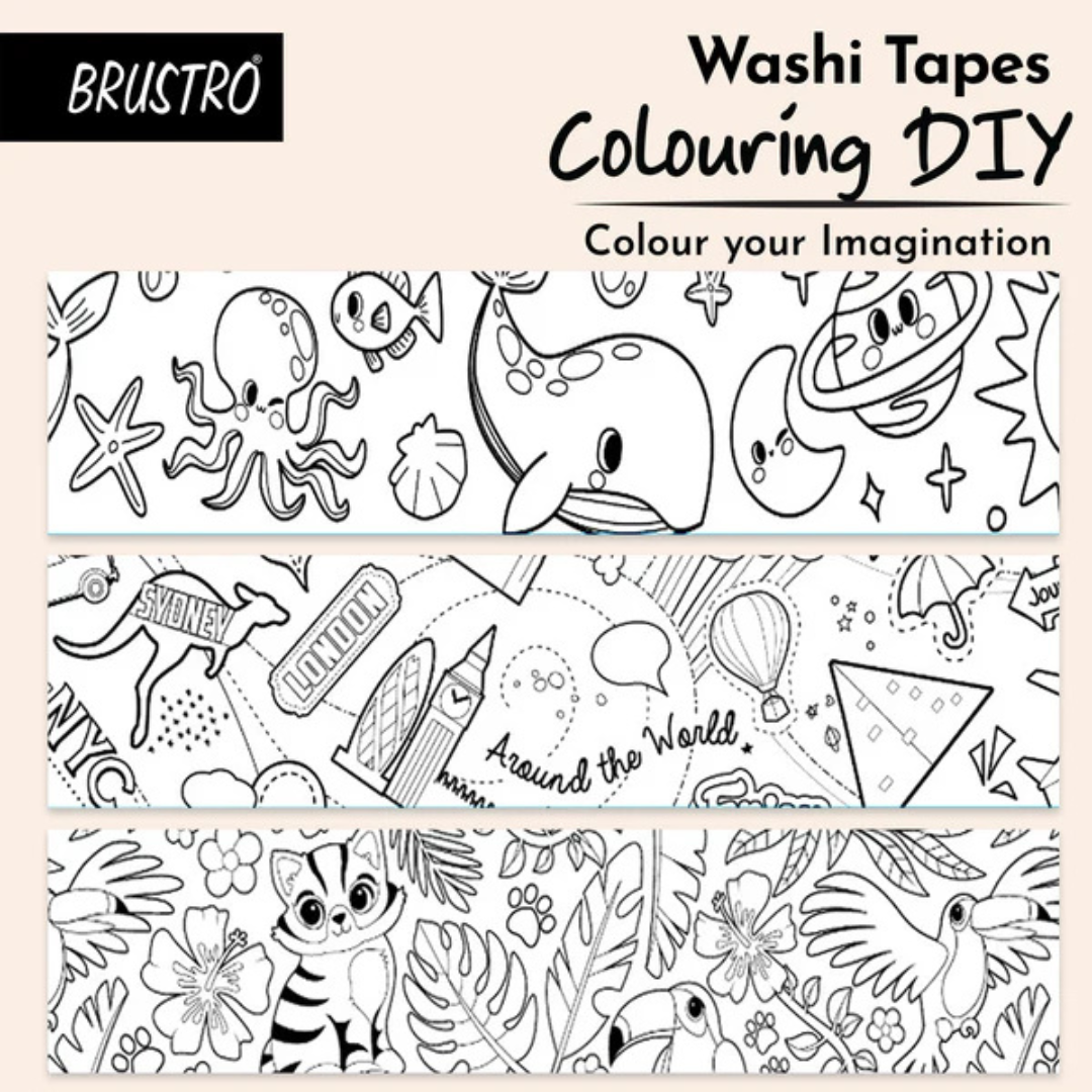Brustro Washi Tapes DIY Colouring Tapes, 50 mm x 5 mtrs (Set of 3)