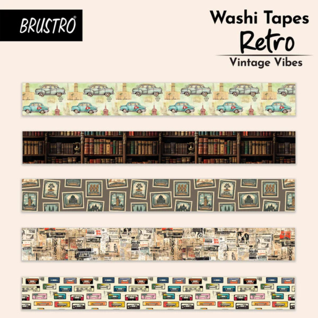 Brustro Washi Tapes Retro Series, 20 mm x 5 m (Set of 5)