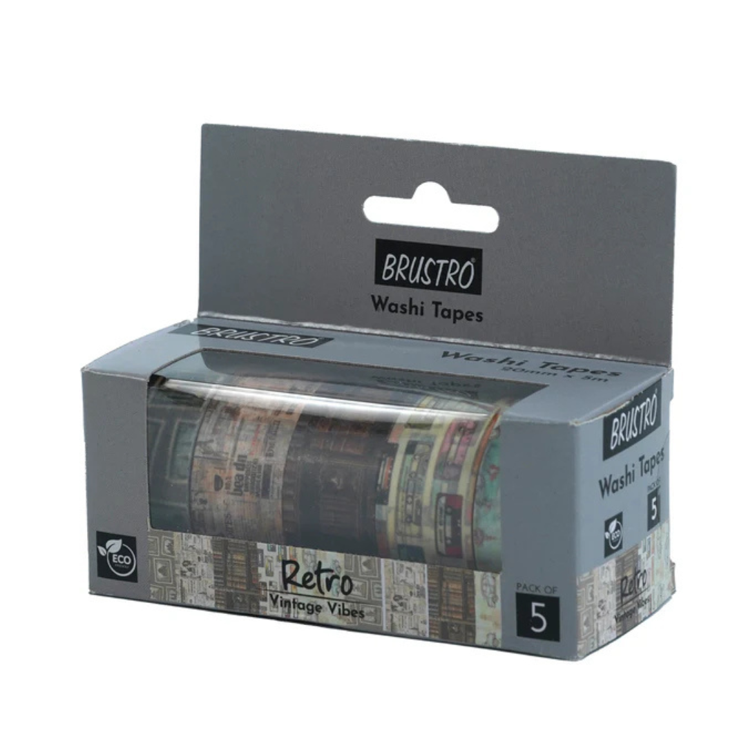 Brustro Washi Tapes Retro Series, 20 mm x 5 m (Set of 5)