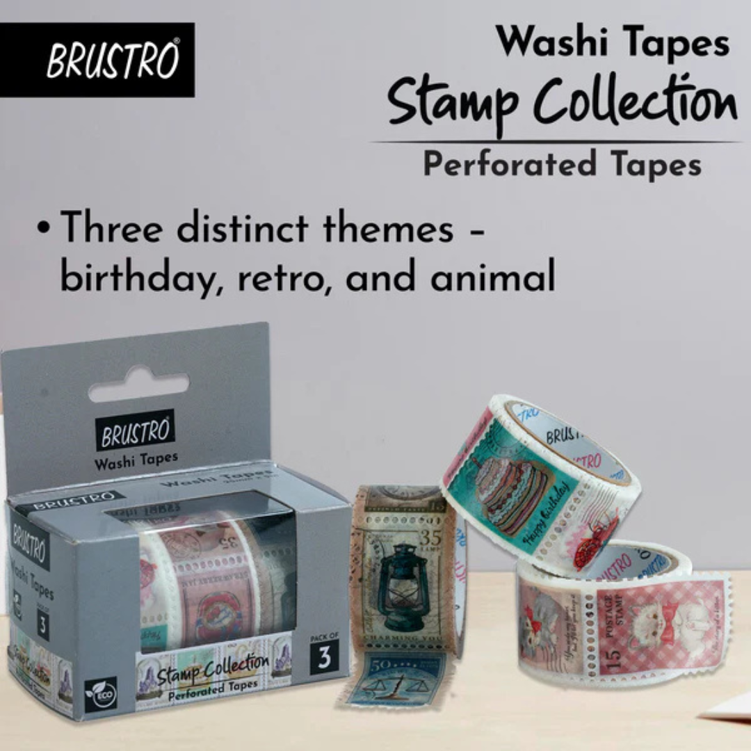 Brustro Washi Tapes Stamp Collection Shade, 25 mm x 5 mtrs (set of 3)