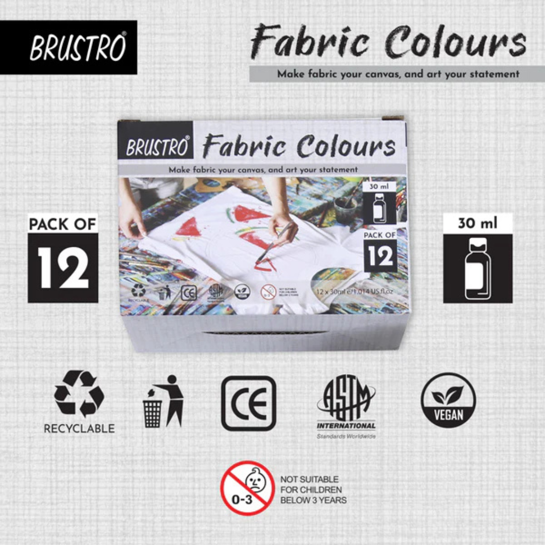 Brustro Artists Multicolor Fabric Colours - Set of 12, 30ml