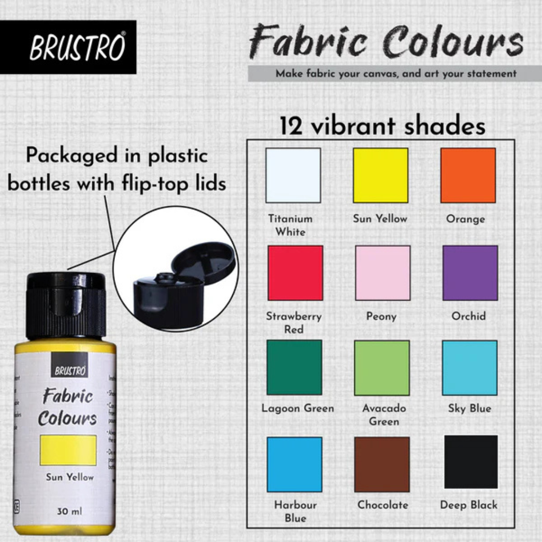 Brustro Artists Multicolor Fabric Colours - Set of 12, 30ml