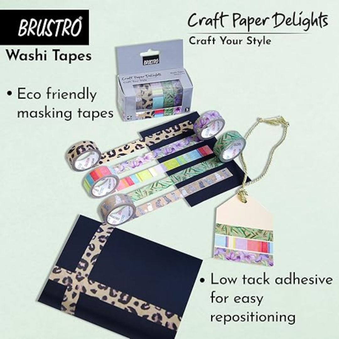 Brustro Craft Paper Delights Washi Tapes (15mm x 5m)-Pack of 5