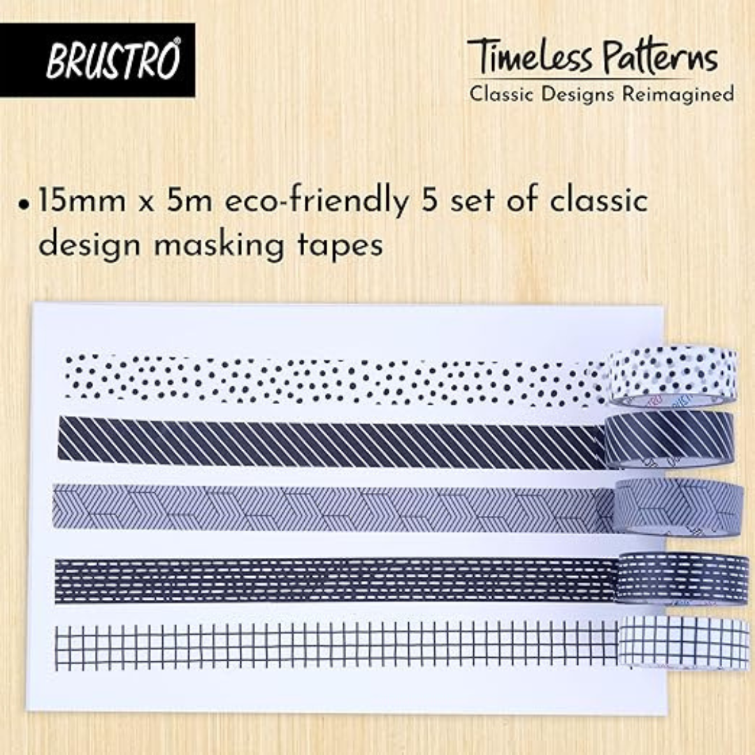 Brustro Craft Paper Delights Washi Tapes (15mm x 5m)-Pack of 5