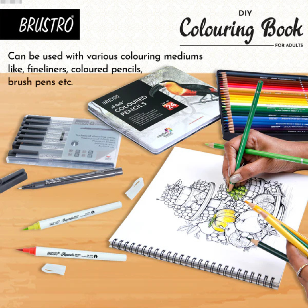 Brustro DIY Colouring Book for Adults - 9x9 inches