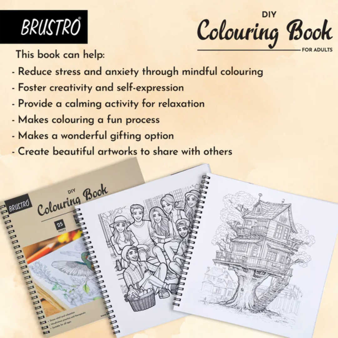Brustro DIY Colouring Book for Adults - 9x9 inches