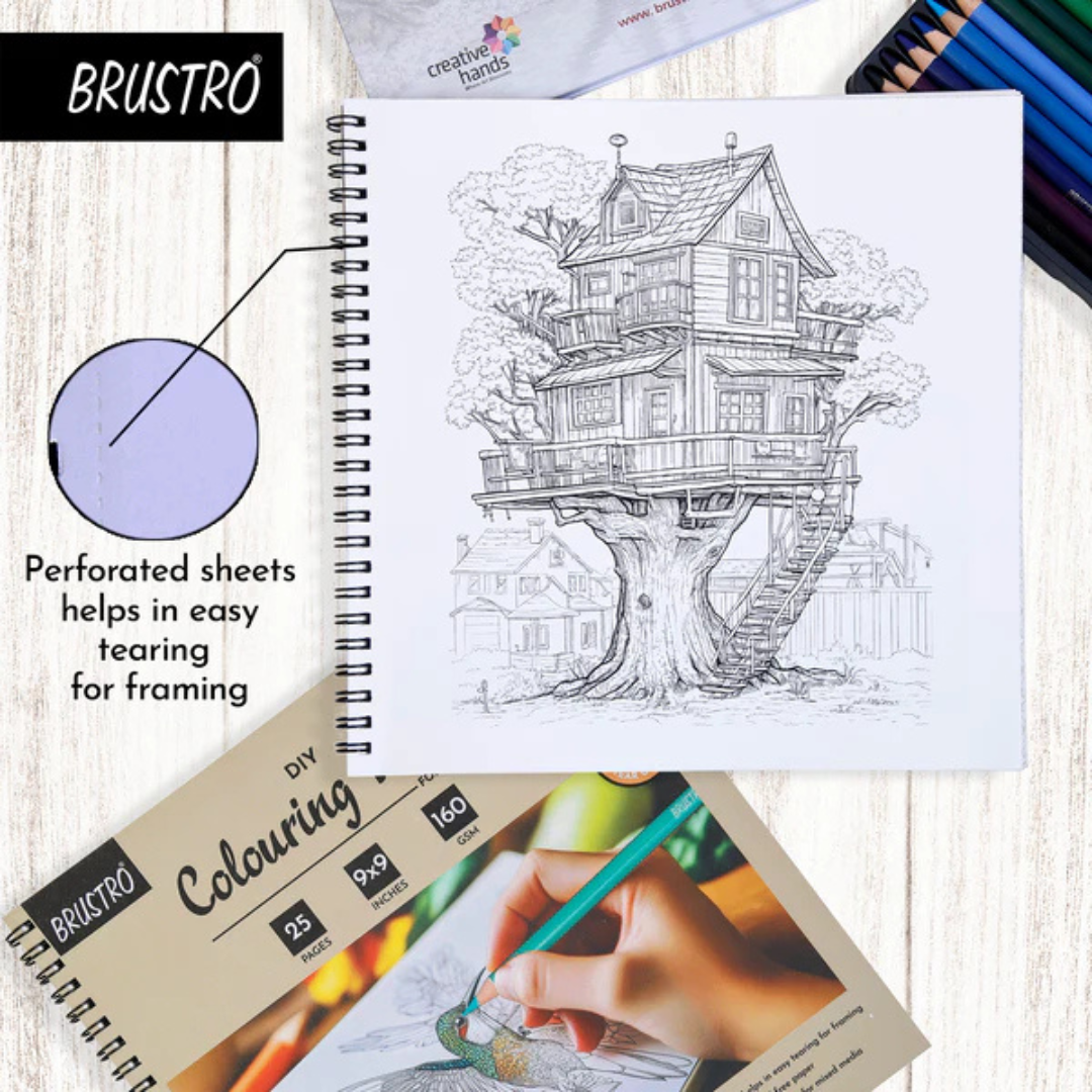 Brustro DIY Colouring Book for Adults - 9x9 inches