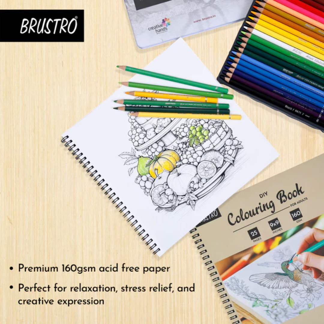 Brustro DIY Colouring Book for Adults - 9x9 inches