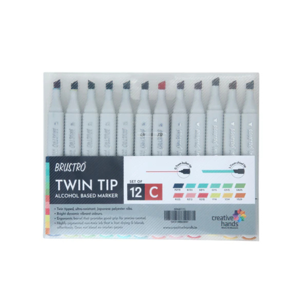 Brustro Twin Tip Alcohol Based Basic Marker Set of 12