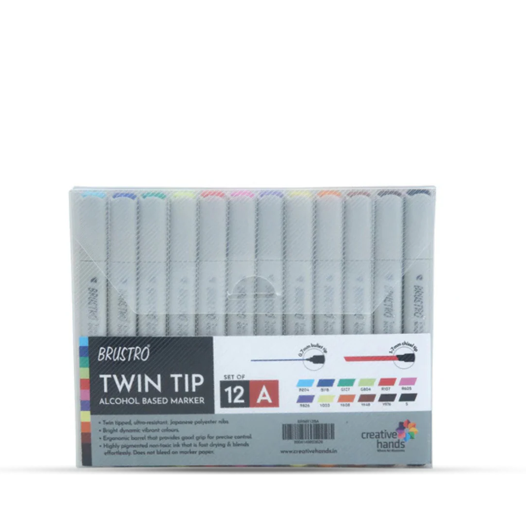 Brustro Twin Tip Alcohol Based Basic Marker Set