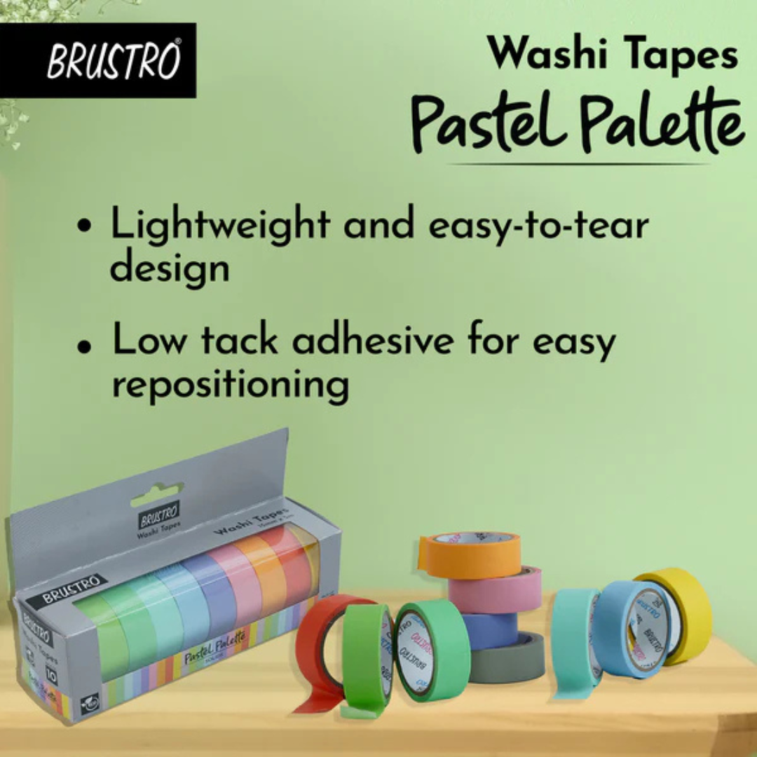 Brustro Washi Masking Tapes Pastel Palette Solids Shade -15mm X 5mtrs (Set of 10)