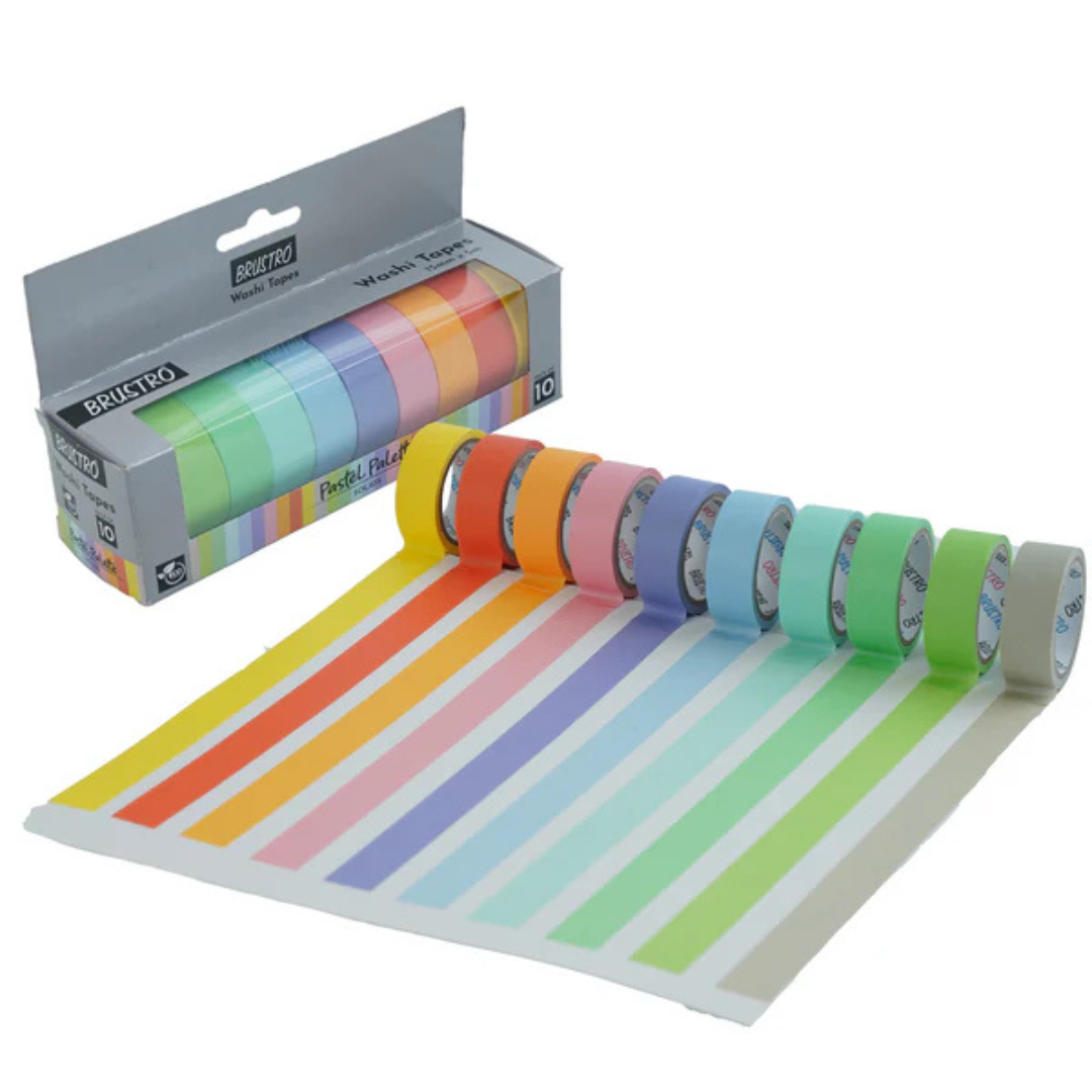 Brustro Washi Masking Tapes Pastel Palette Solids Shade -15mm X 5mtrs (Set of 10)