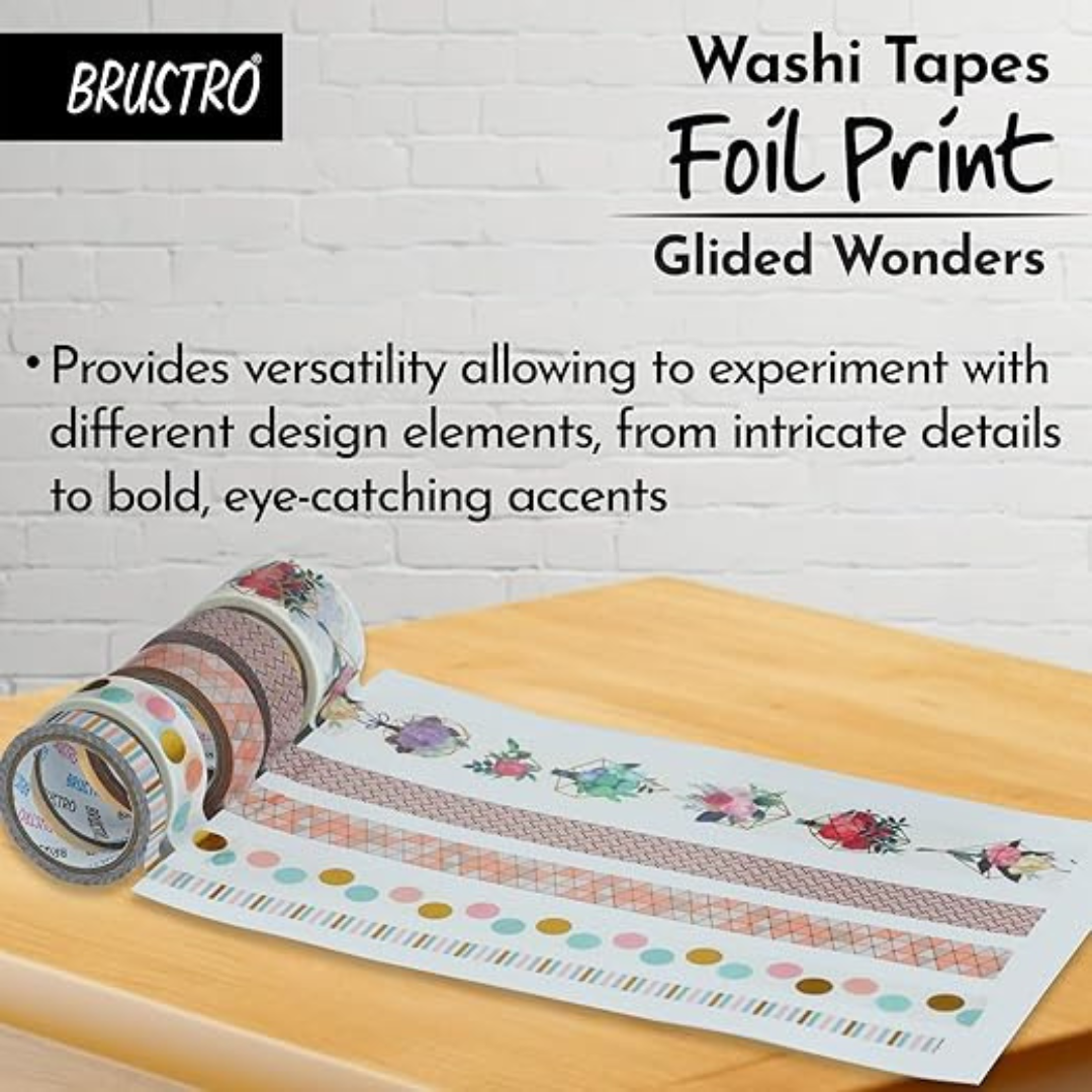 Brustro Washi Tapes Foil Prints Glided Wonders Shade, Set of 5 (25 mm x 5m)