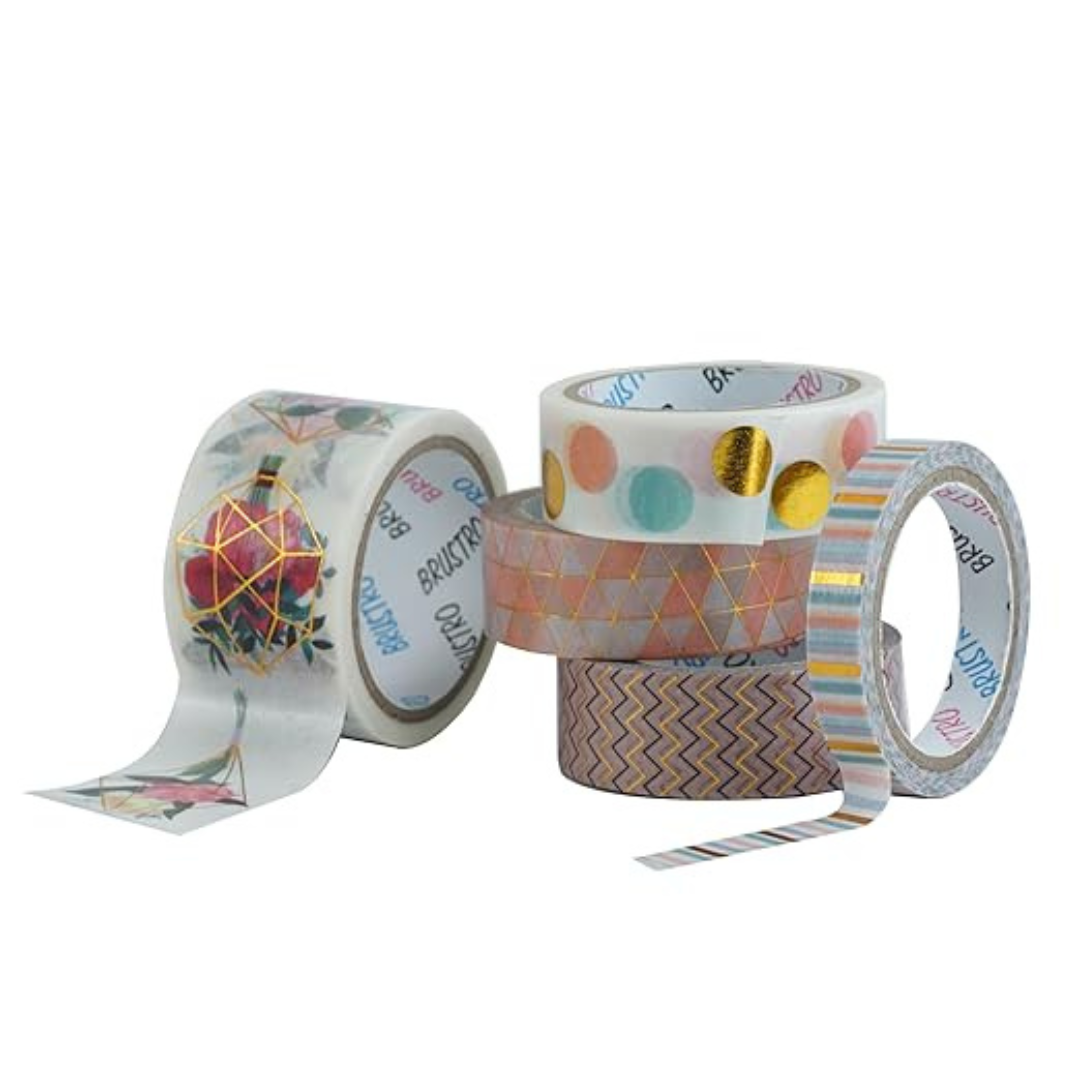 Brustro Washi Tapes Foil Prints Glided Wonders Shade, Set of 5 (25 mm x 5m)