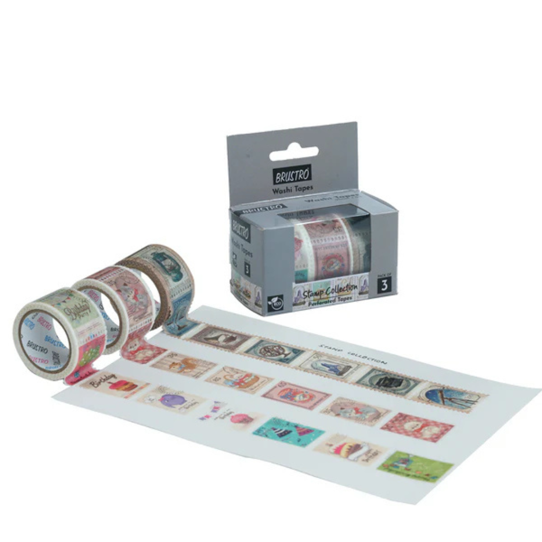 Brustro Washi Tapes Stamp Collection Shade, 25 mm x 5 mtrs (set of 3)