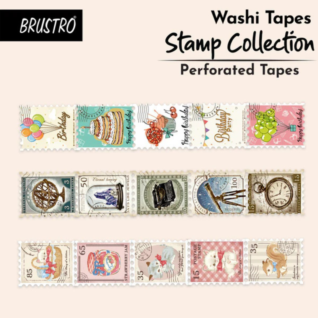 Brustro Washi Tapes Stamp Collection Shade, 25 mm x 5 mtrs (set of 3)