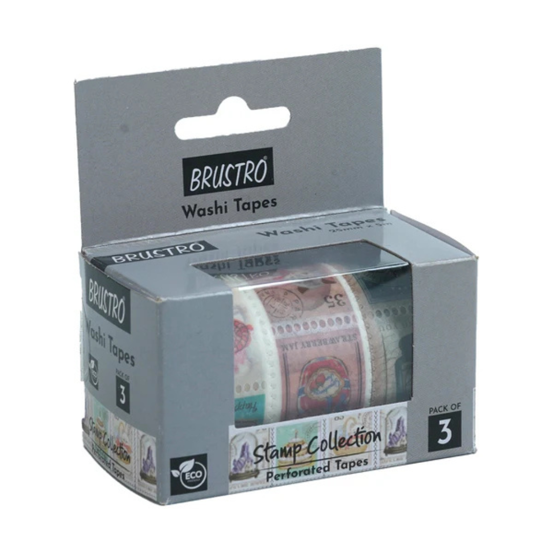 Brustro Washi Tapes Stamp Collection Shade, 25 mm x 5 mtrs (set of 3)
