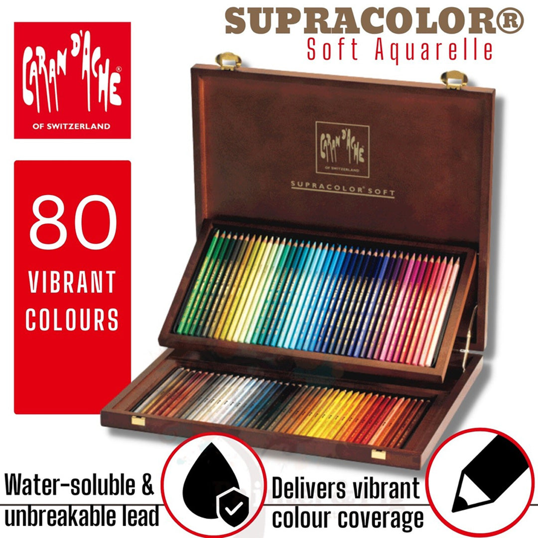 Caran d'Ache Artist Supracolor Soft Aquarelle Pencil WoodBox 80