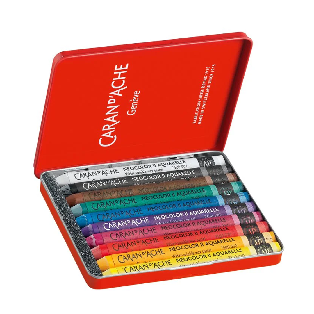 Caran D'Ache Neocolor I - Crayons Pastels à La Cire Soluble Dans L'Eau - Boîte De 40 Couleurs