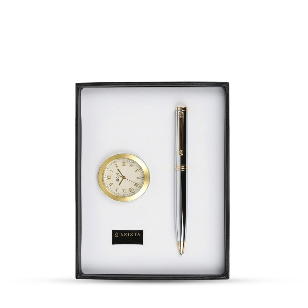 Arista Ballpoint Pen With Gold Chrome Table Clock