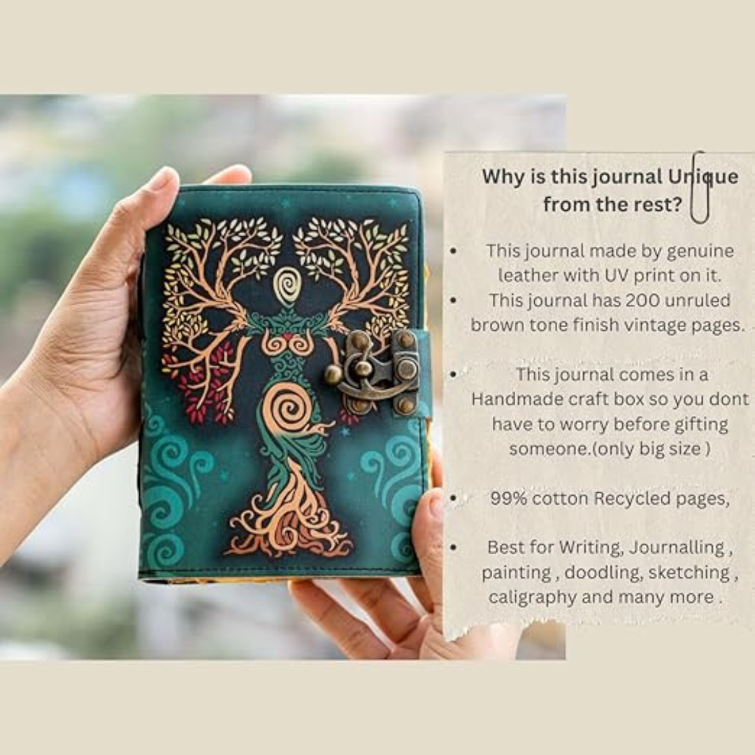 Craft Junky Vintage Leather-Bound Diary Journal with Mother of Earth Print
