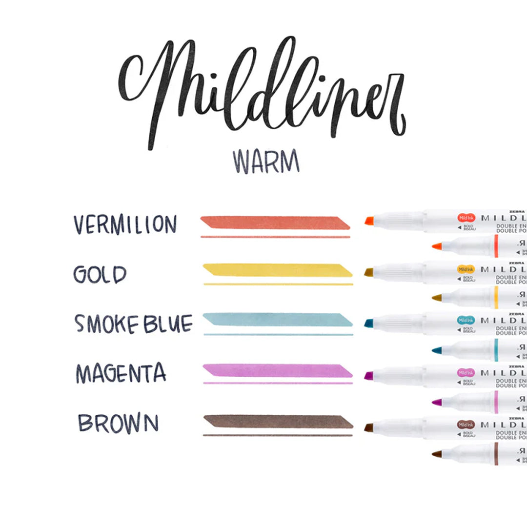Zebra Mildliner Dual-Tip Brush Pen Set x 5