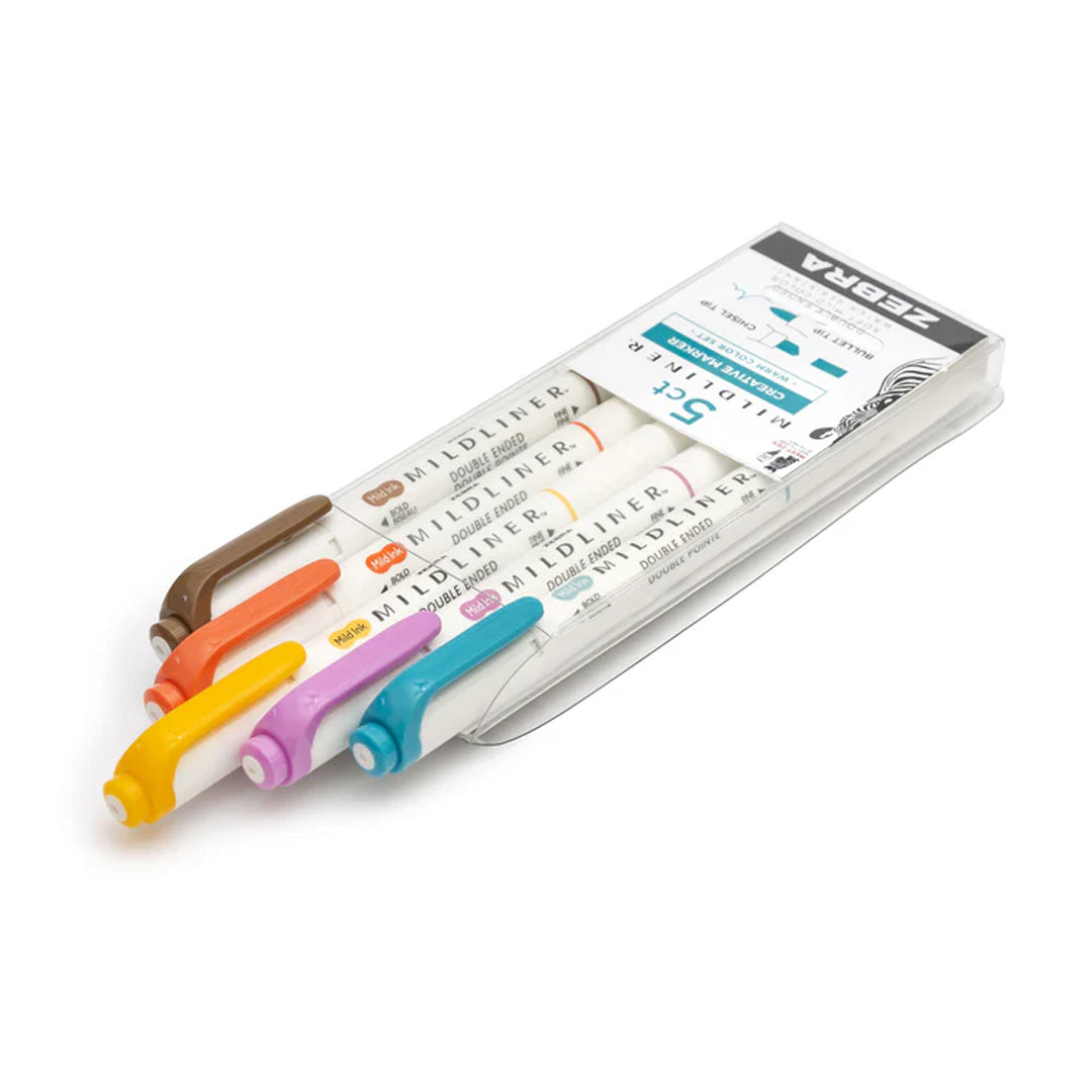 Zebra Mildliner Dual-Tip Brush Pen Set x 5