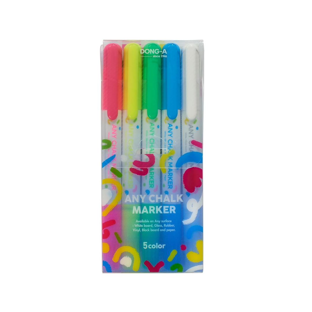 Dong-A Board & Glass Chalk Pen Marker (5 Pc Assorted Set)