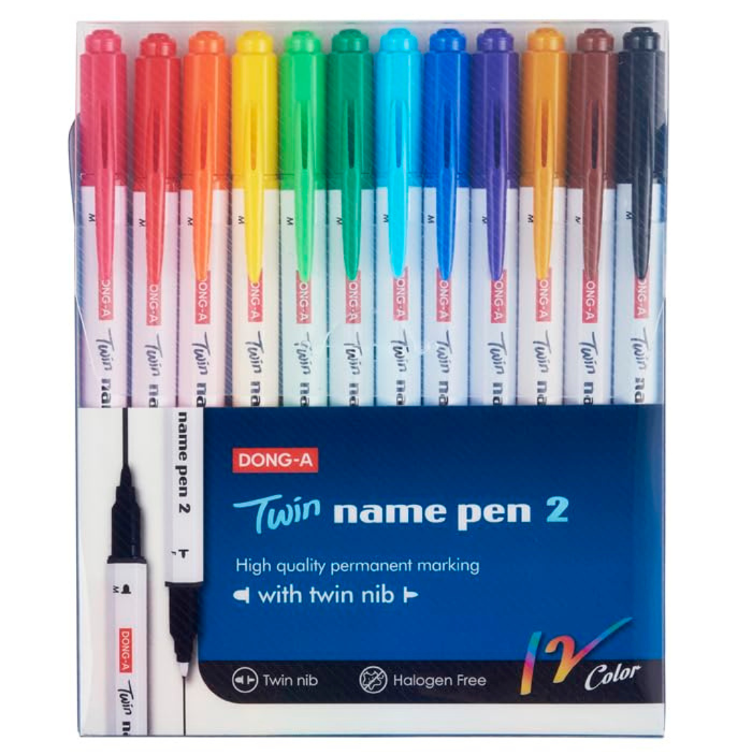 Dong-A Permanent Marker Dual Tip 1Mm & 0.4Mm 12 Marker Set, Multicolor