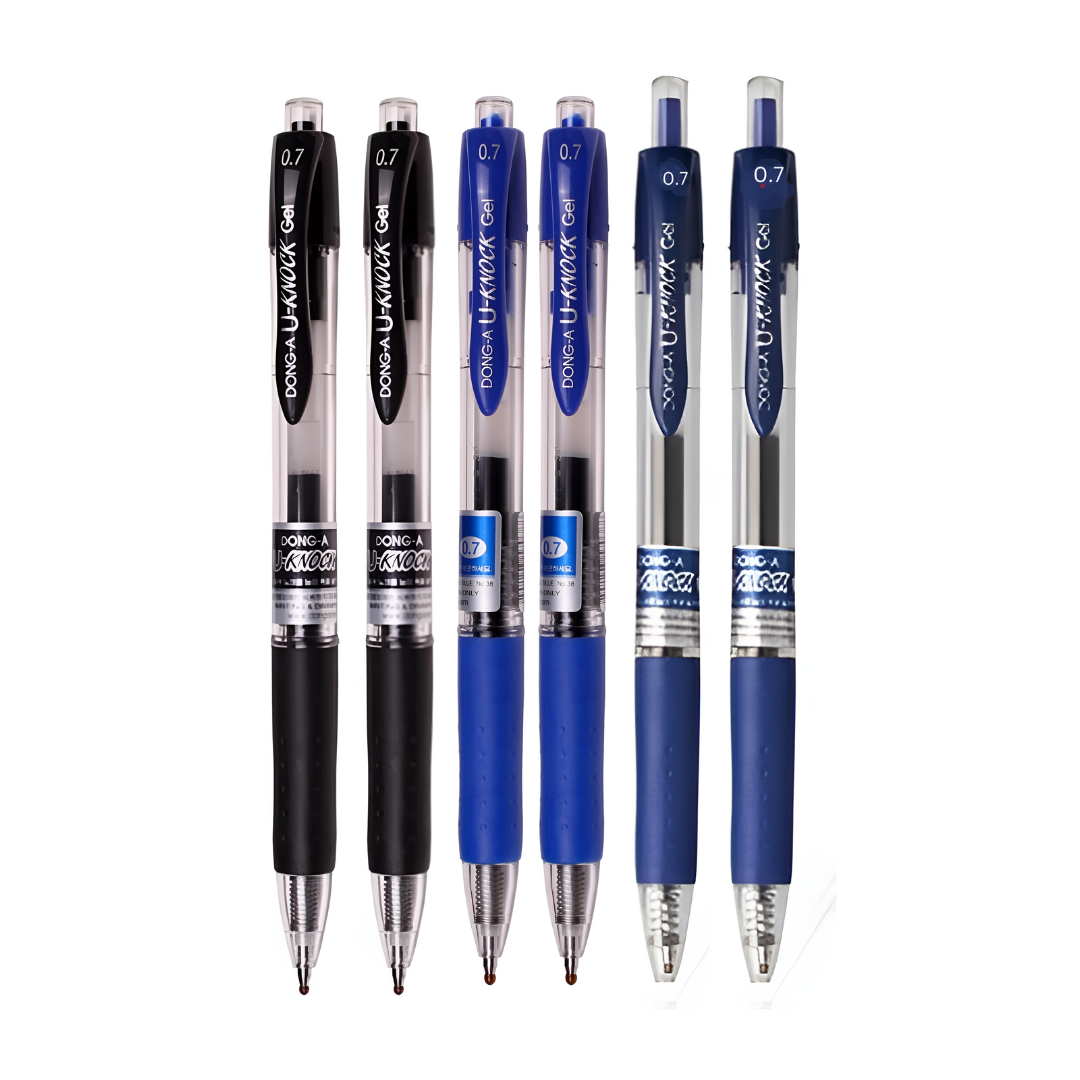 Dong-A U-Knock 0.7mm Black2_Blue2_BlackBlue2 Gel Pen Pack of 6