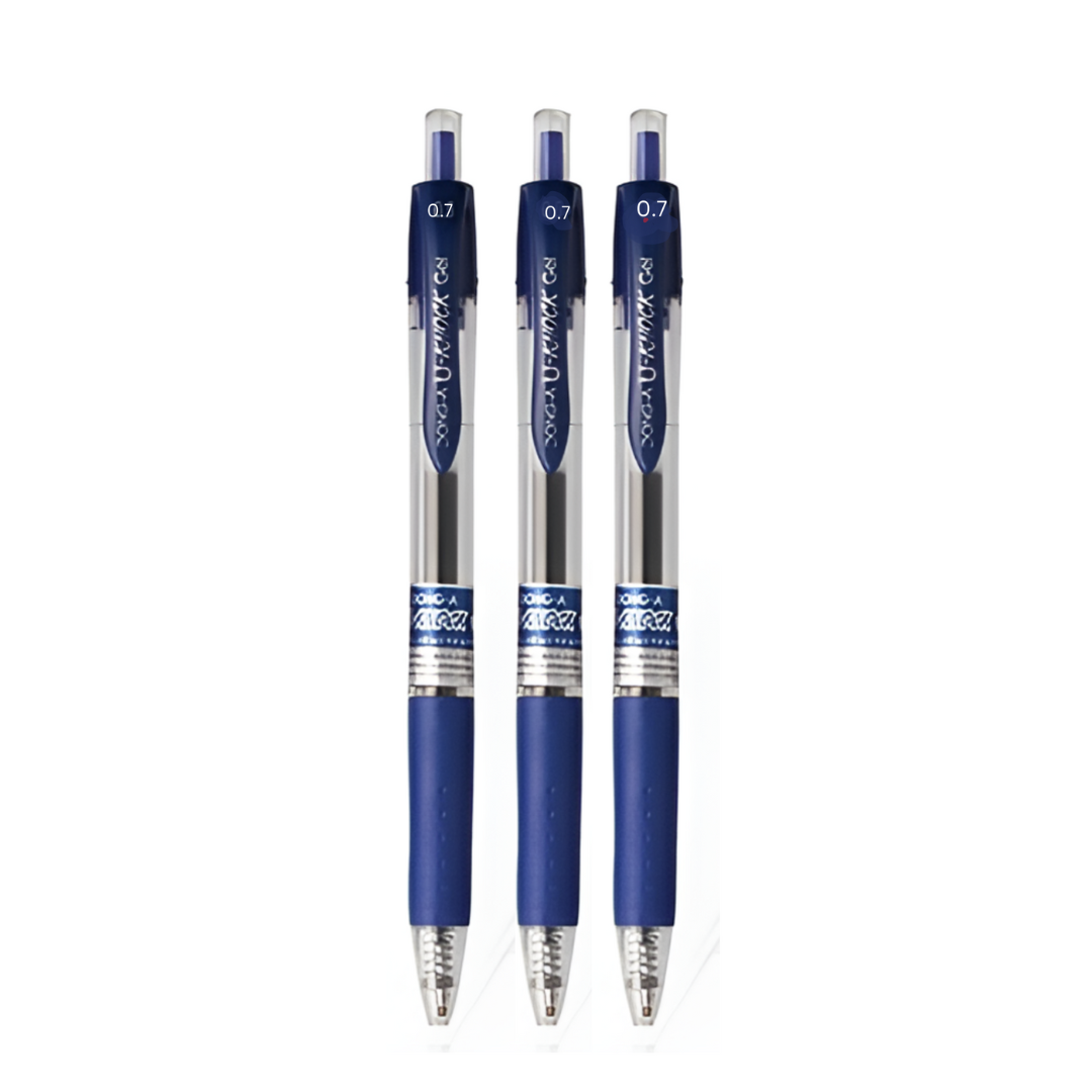 Dong-A UKnock Retractable Black Blue Gel Pen (Pack of 3)