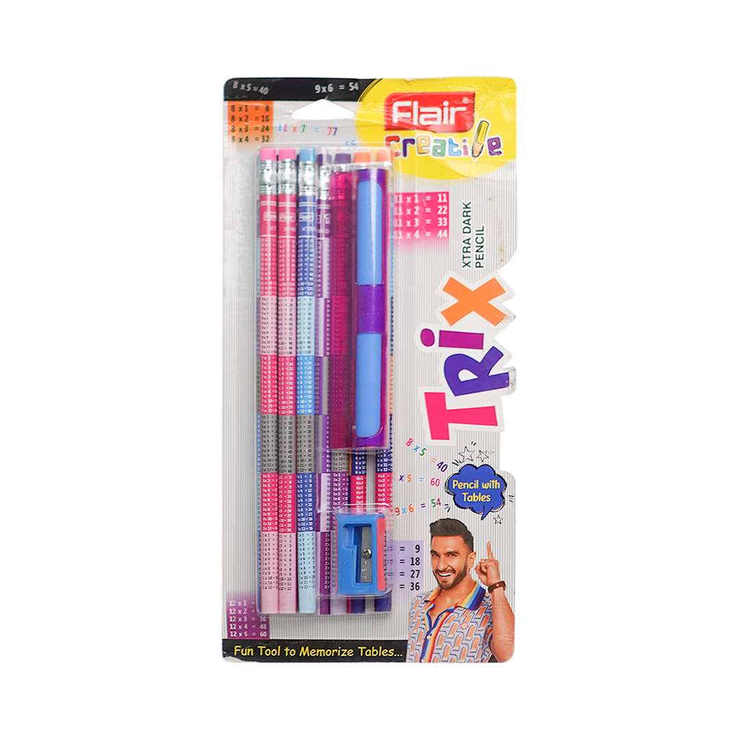 Flair Creative Trix Xtra Dark 10 Pencil Set With 1 Sharpner, 1 Eraser