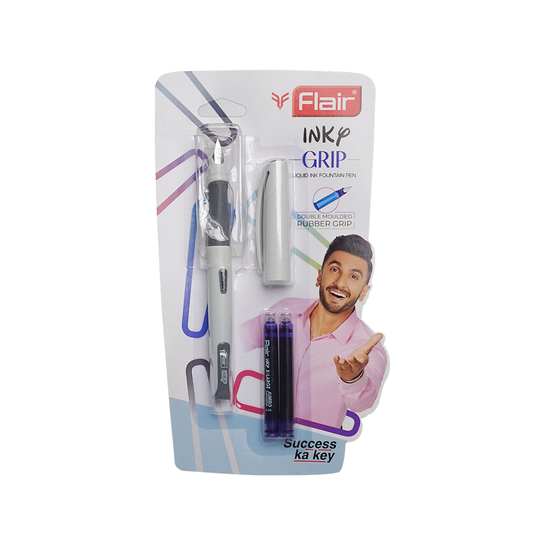 Flair Inky Grip Liquid Ink Fountain Pen Silver