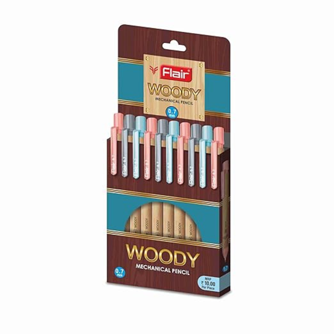 Flair Woody 0.7mm & 0.5mm Multicolor Mechanical Pencil-Pack of 10