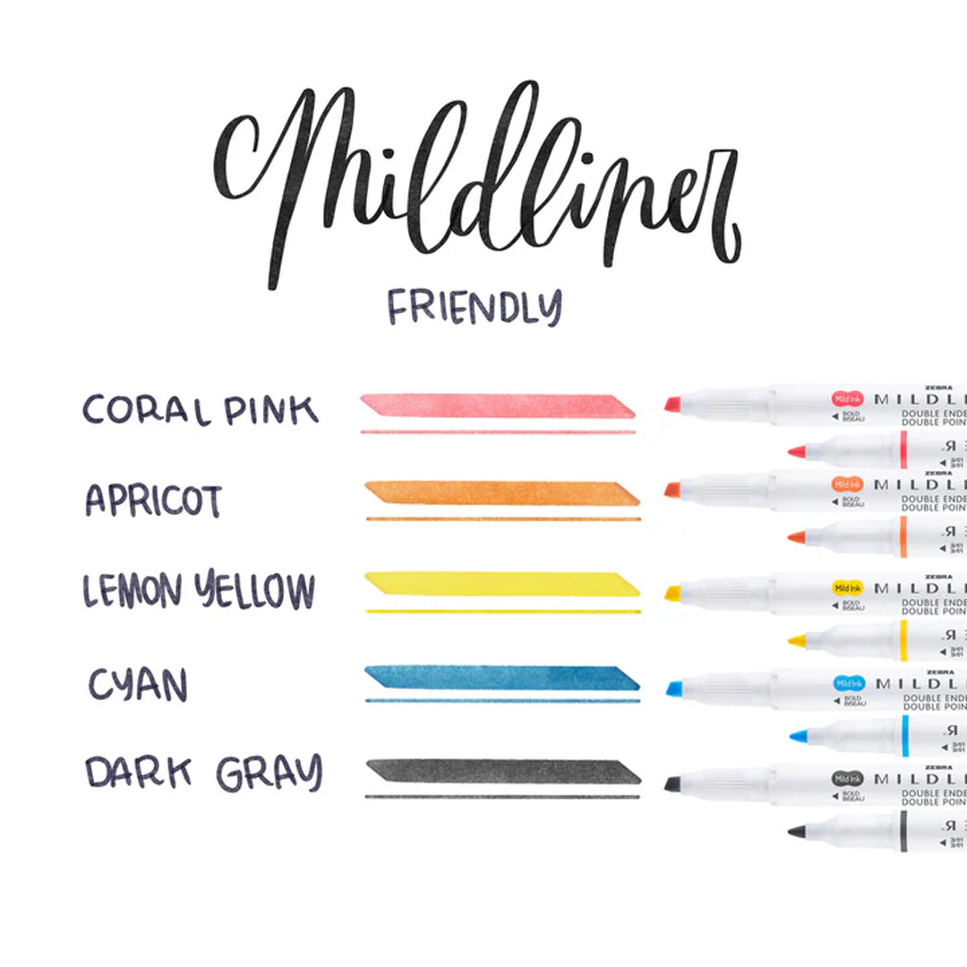 Zebra Mildliner Dual-Tip Brush Pen Set x 5
