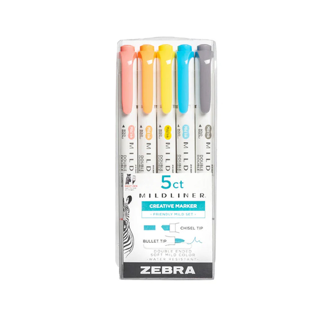 Zebra Mildliner Dual-Tip Brush Pen Set x 5