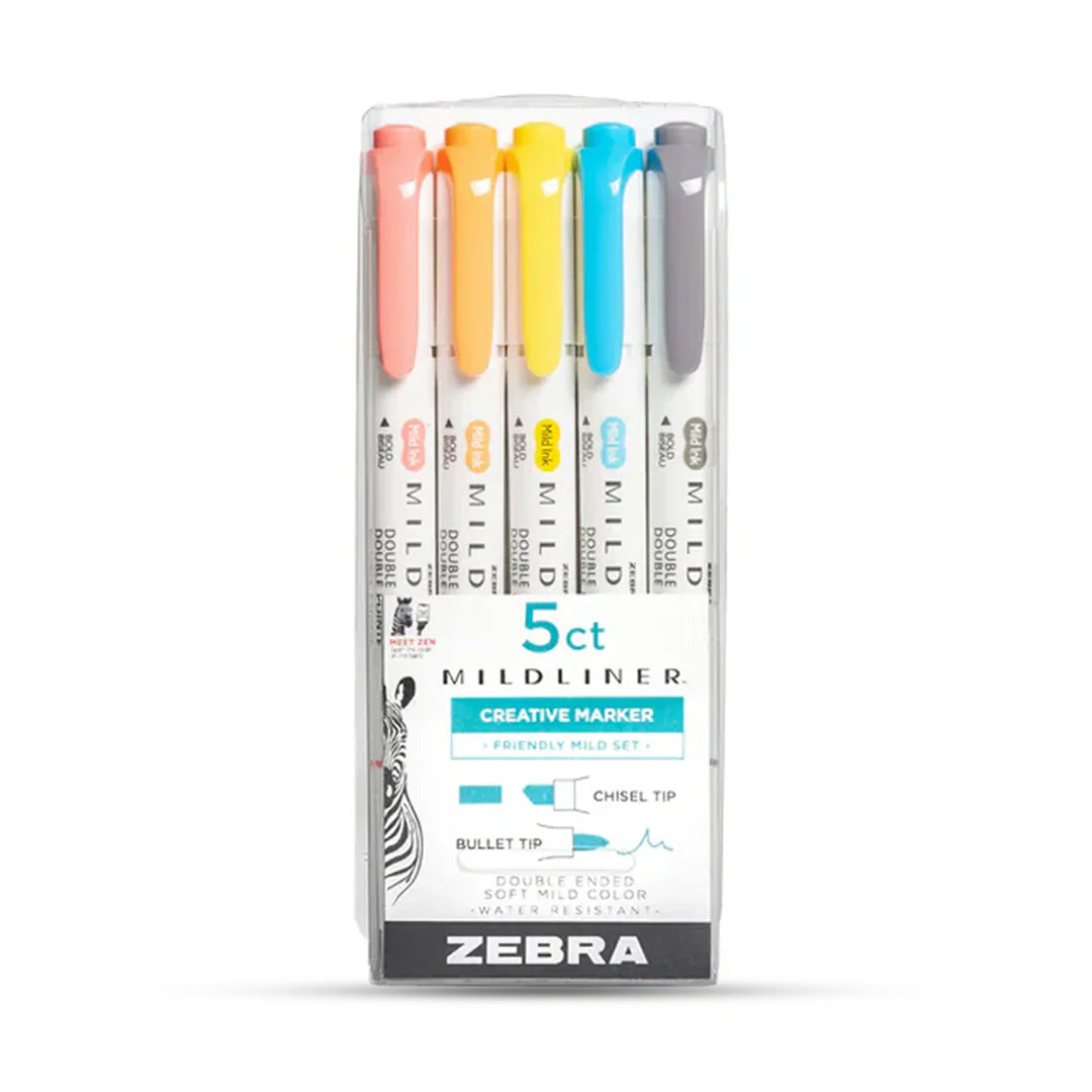 Zebra Mildliner Dual-Tip Brush Pen Set x 5