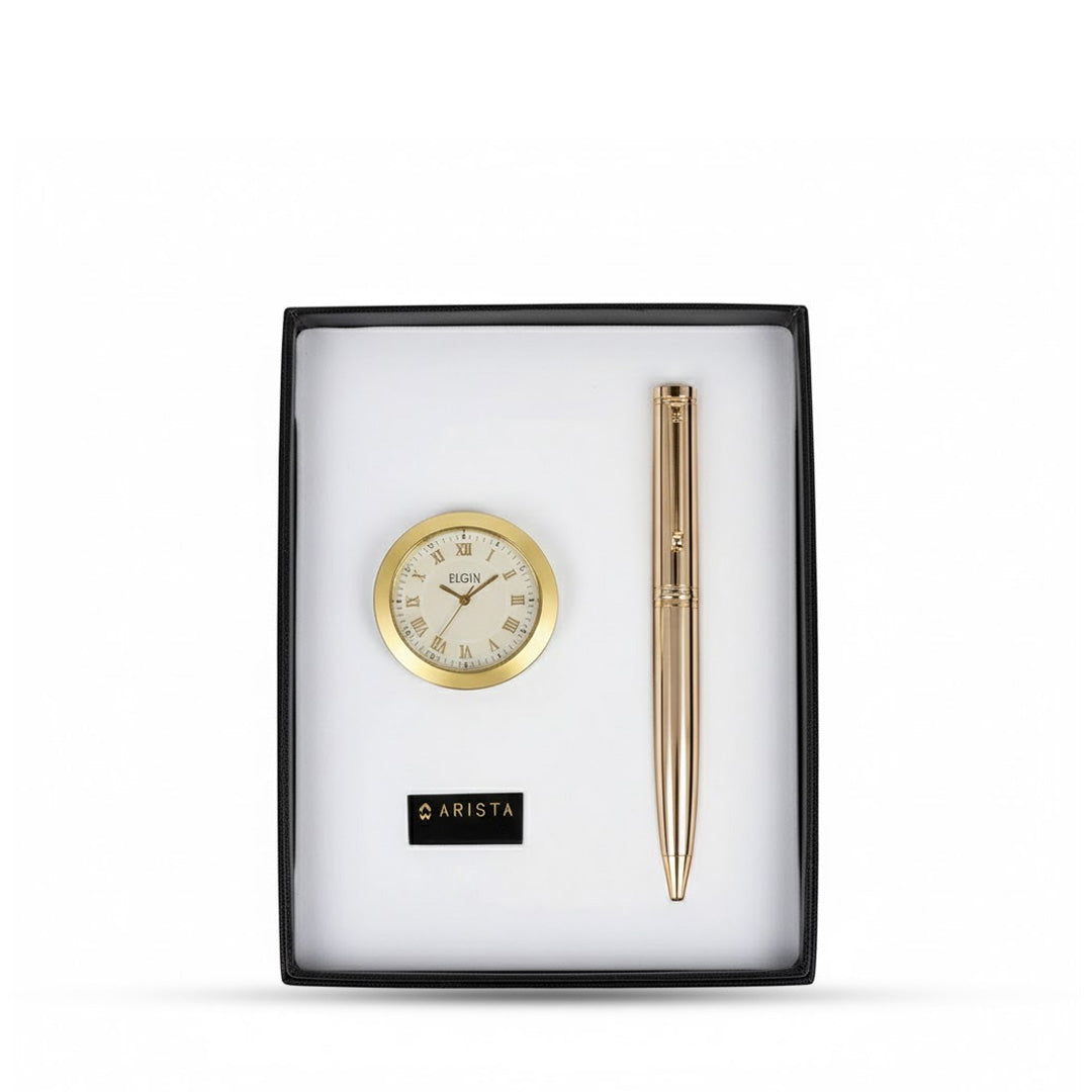 Arista Ballpoint Pen With Gold Chrome Table Clock