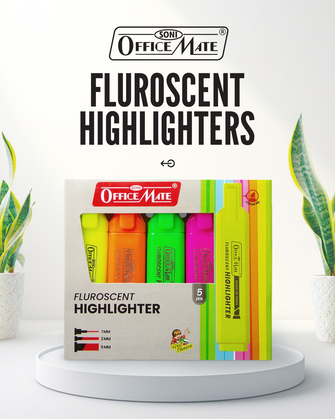 Soni Officemate Fluorescent Highlighters - Pack of 5