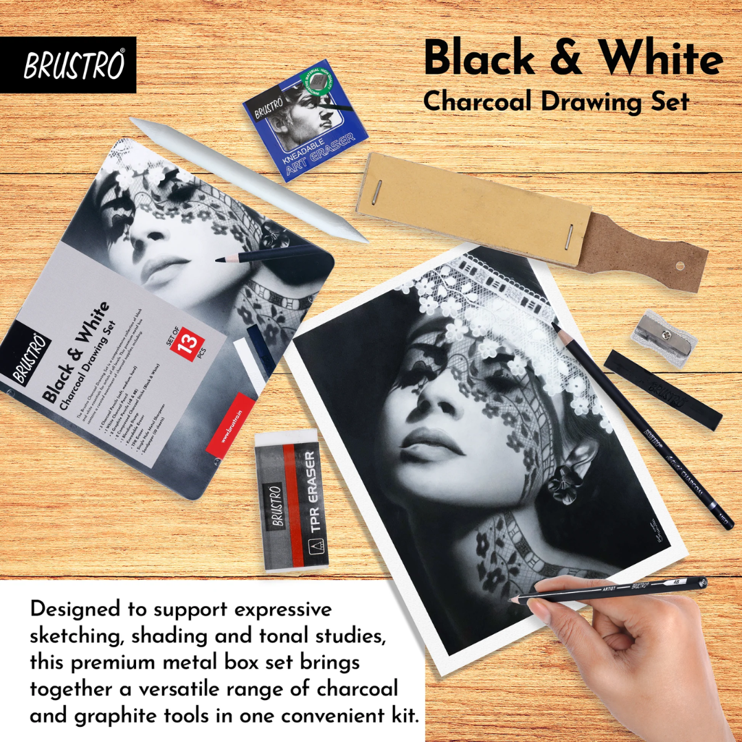 Brustro Black & White Charcoal Drawing Set