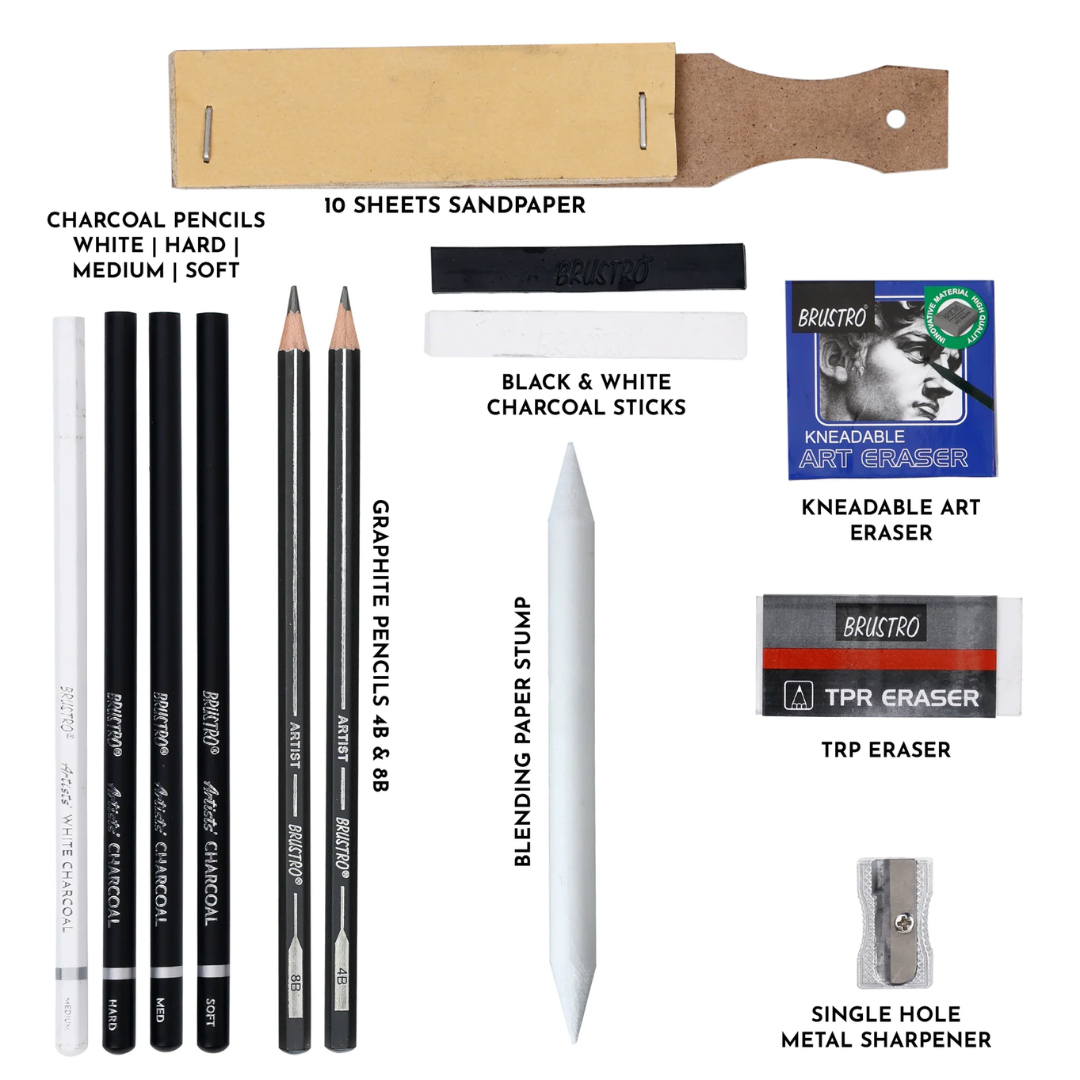 Brustro Black & White Charcoal Drawing Set
