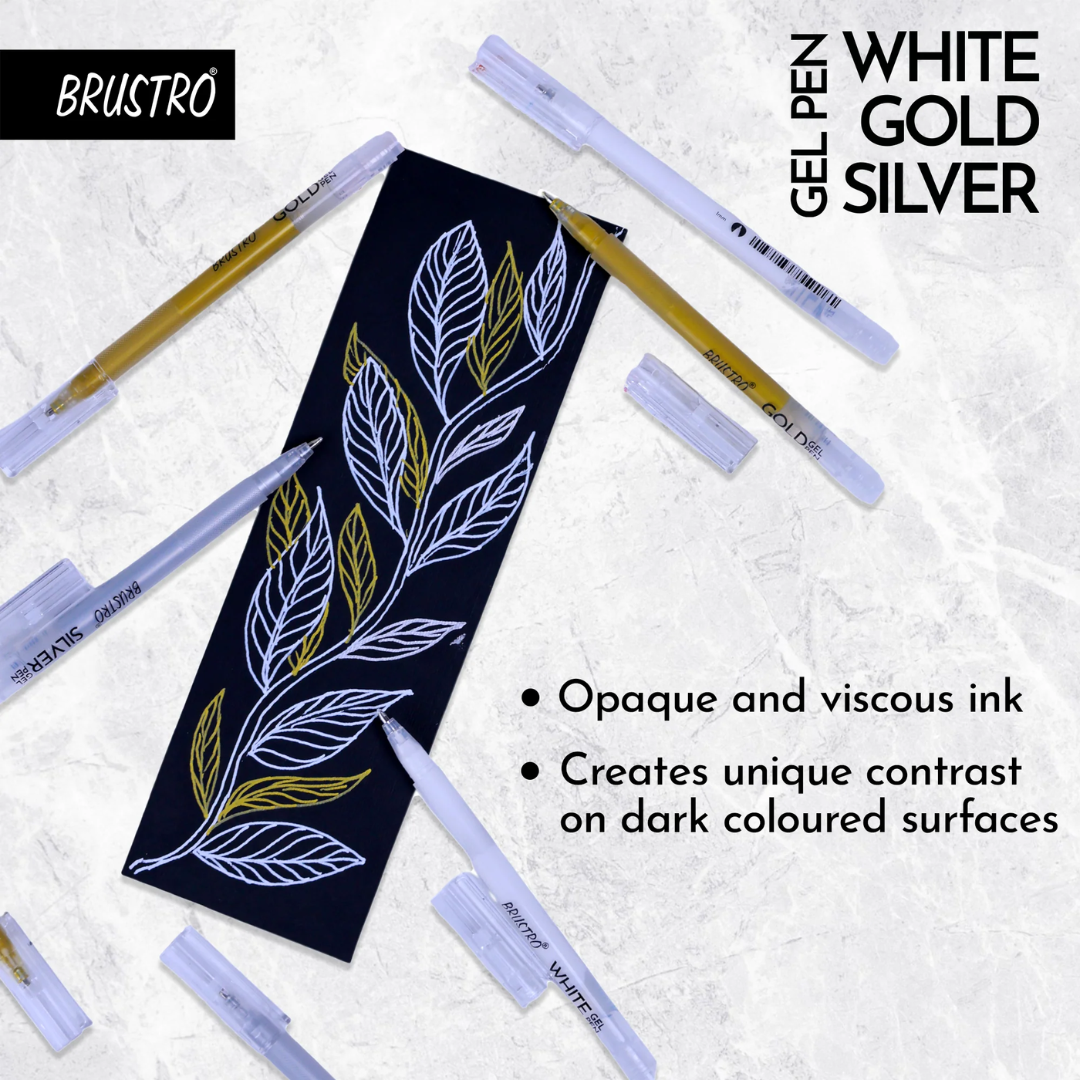 Brustro White Gold Silver Gel Pen Set