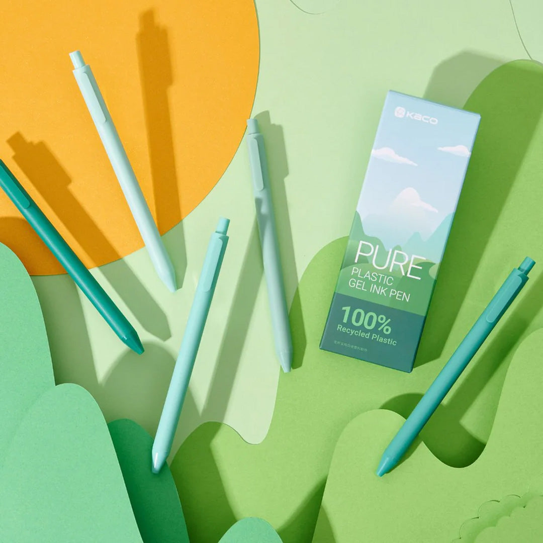 Kaco Pure Green Hills Recycled Plastic 0.5mm Gel Pen Set