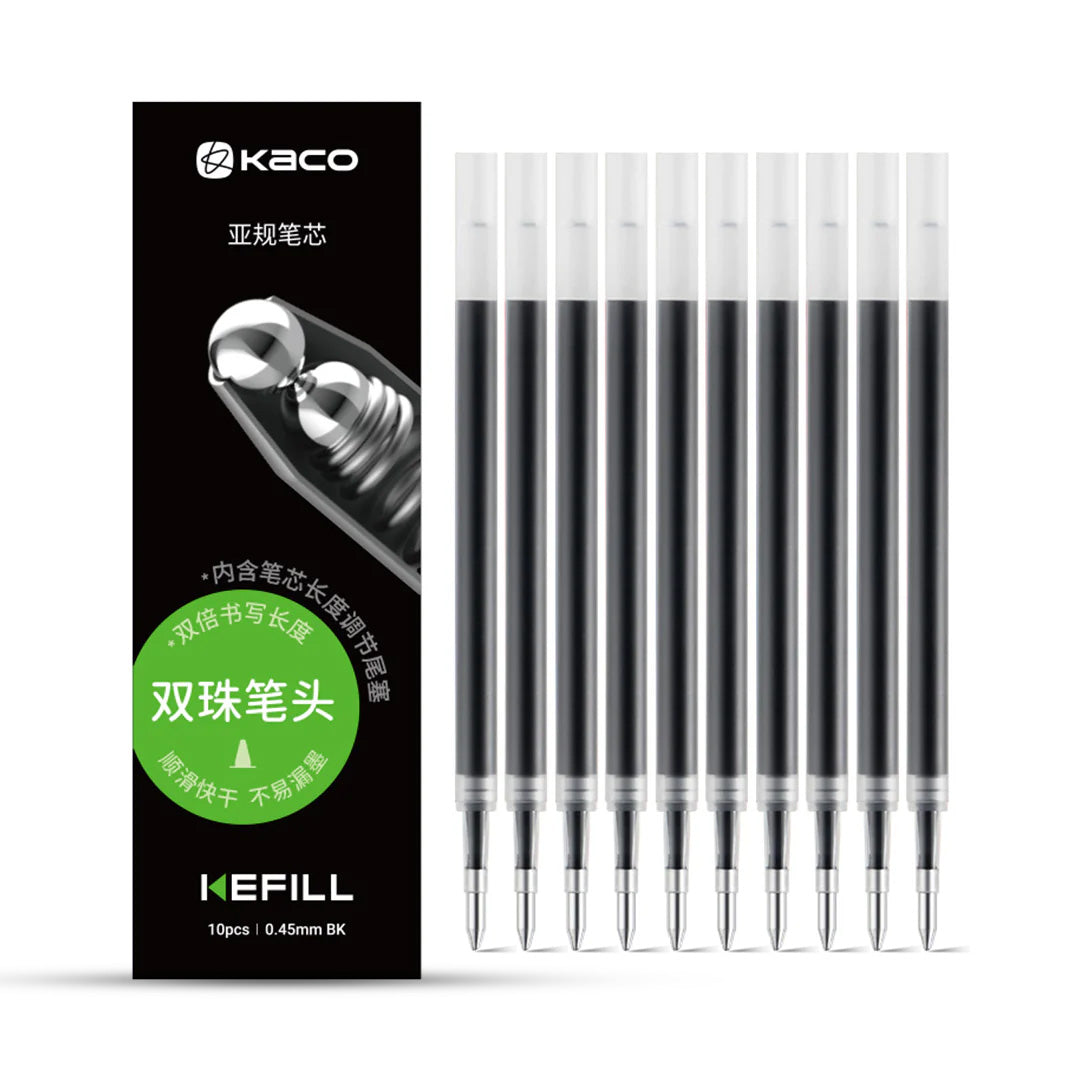 Kaco Black Ink Gel Pen 0.45mm Refills (Bullet Tip) Set