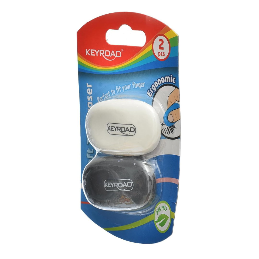 Keyroad Soft Tip Black & White Eraser-Pack of 2