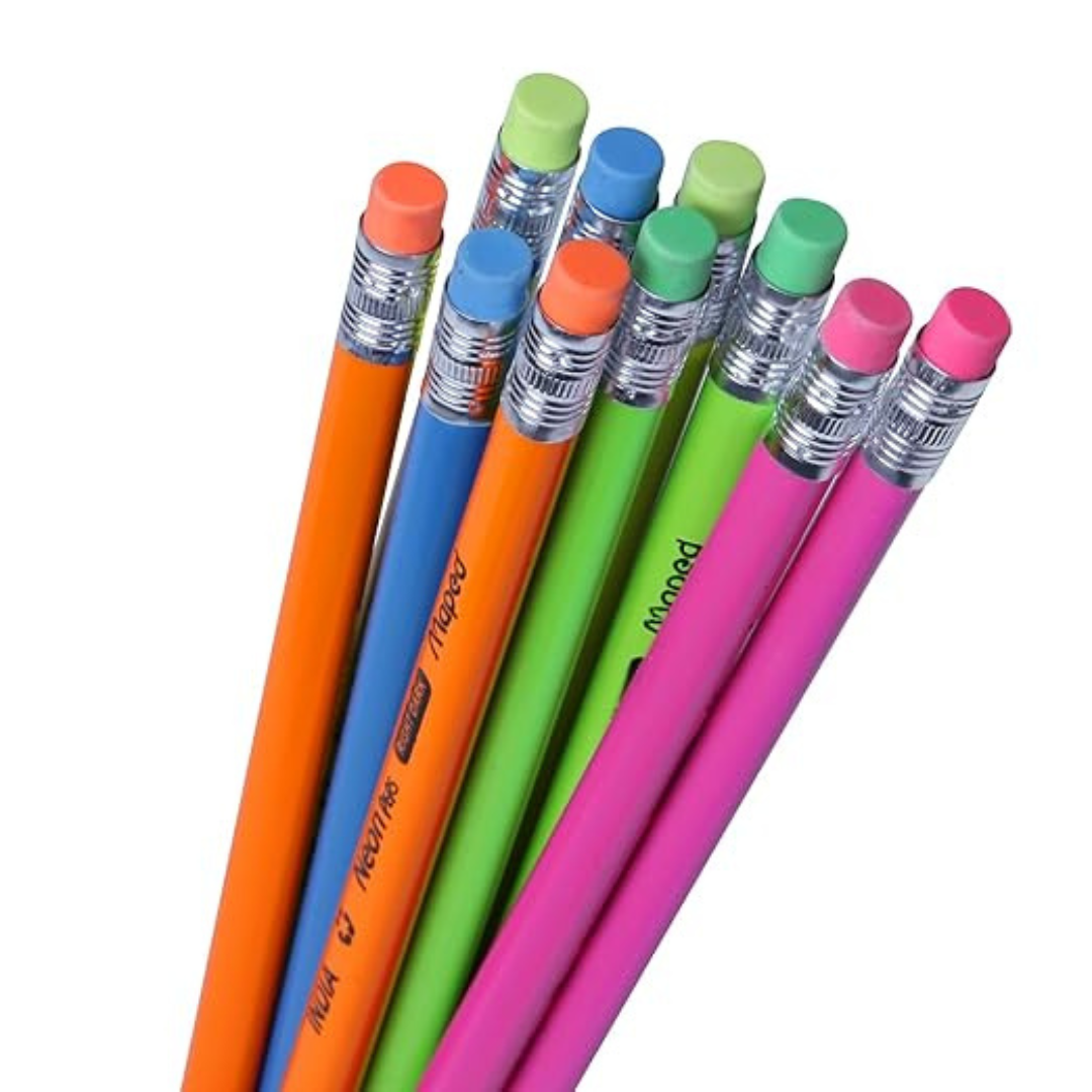 Maped Neon Wood Free Graphite Pencil + Sharpener -Set of 10