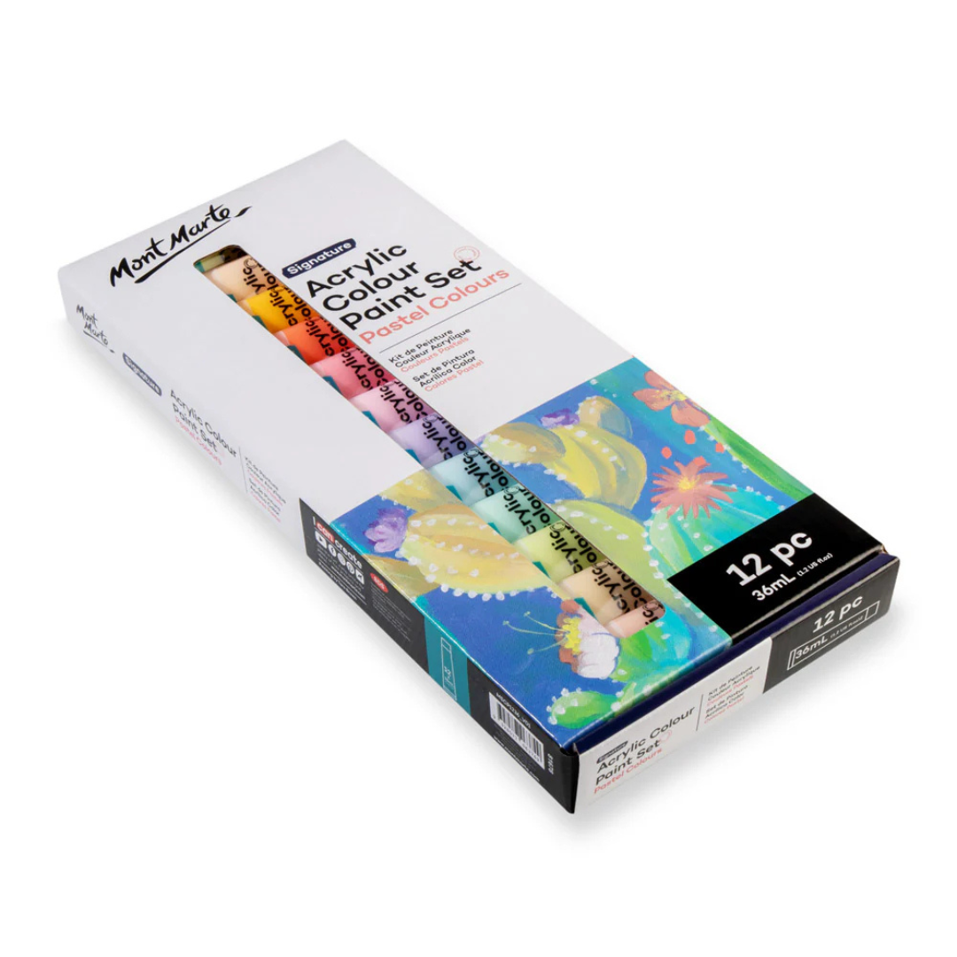 Mont Marte Acrylic Colour Pastel Paint Set Signature 12pc x 36ml