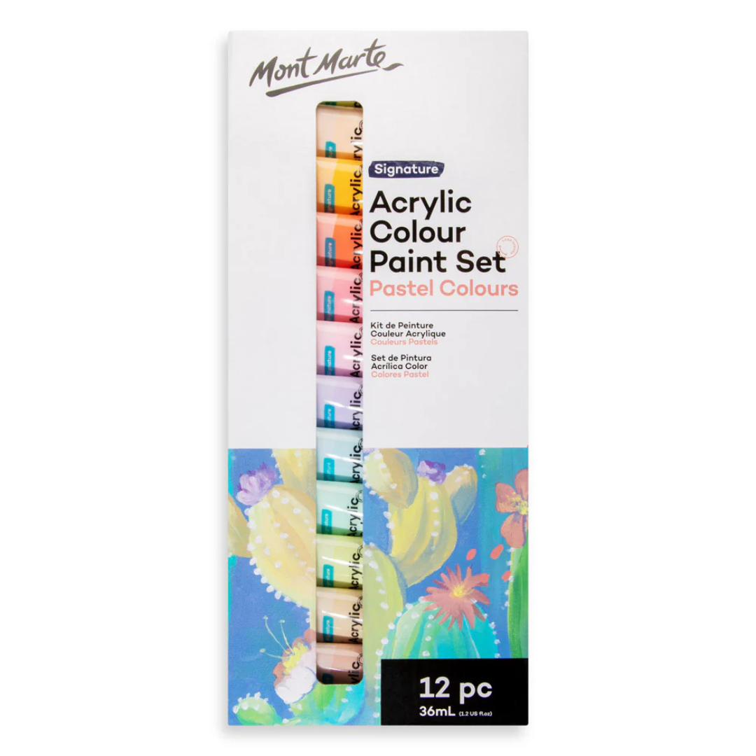 Mont Marte Acrylic Colour Pastel Paint Set Signature 12pc x 36ml