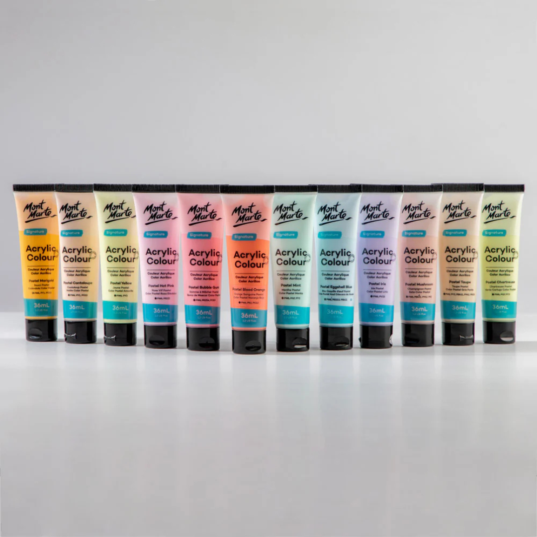 Mont Marte Acrylic Colour Pastel Paint Set Signature 12pc x 36ml